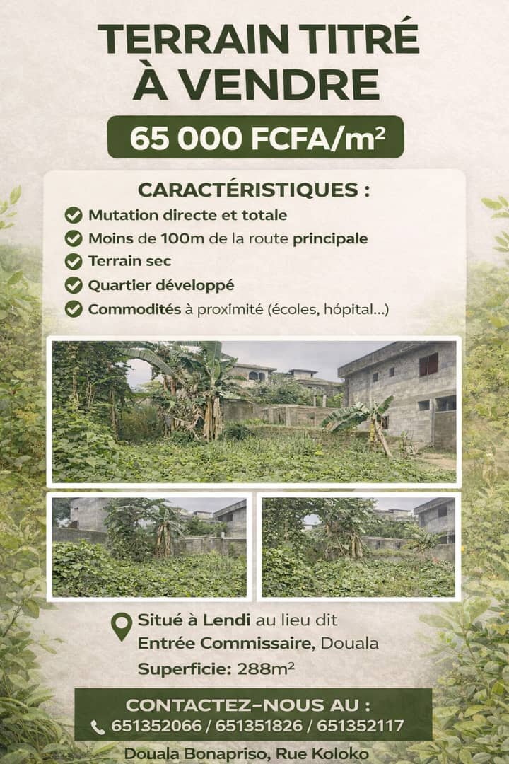 Terrain titré a vendre a Lendi 